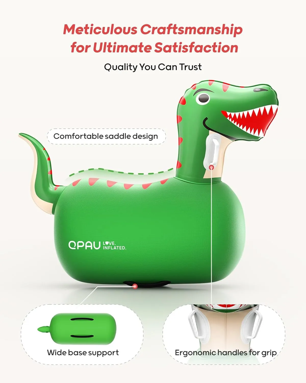 QPAU Kids Dinosaur Hopper - 220lbs Load Capacity, Bouncing Animal Toy, Outside Toys, Dinosaur Gifts for Kids Ages 5 