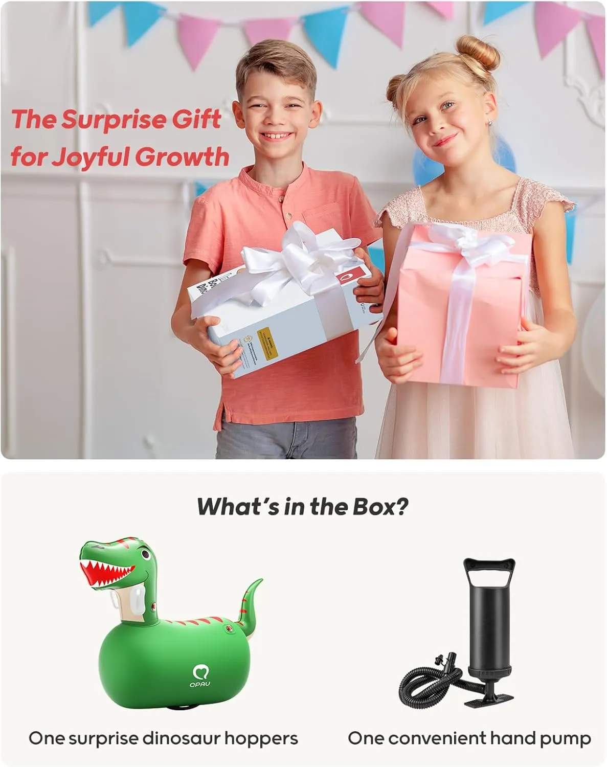 QPAU Kids Dinosaur Hopper - 220lbs Load Capacity, Bouncing Animal Toy, Outside Toys, Dinosaur Gifts for Kids Ages 5 