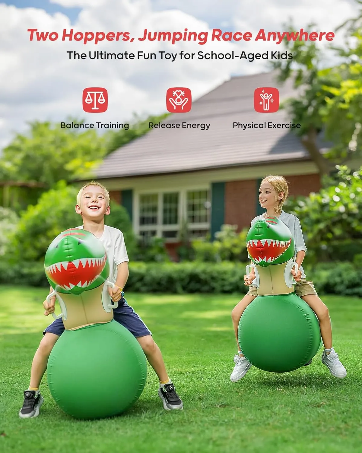 QPAU Kids Dinosaur Hopper - 220lbs Load Capacity, Bouncing Animal Toy, Outside Toys, Dinosaur Gifts for Kids Ages 5 