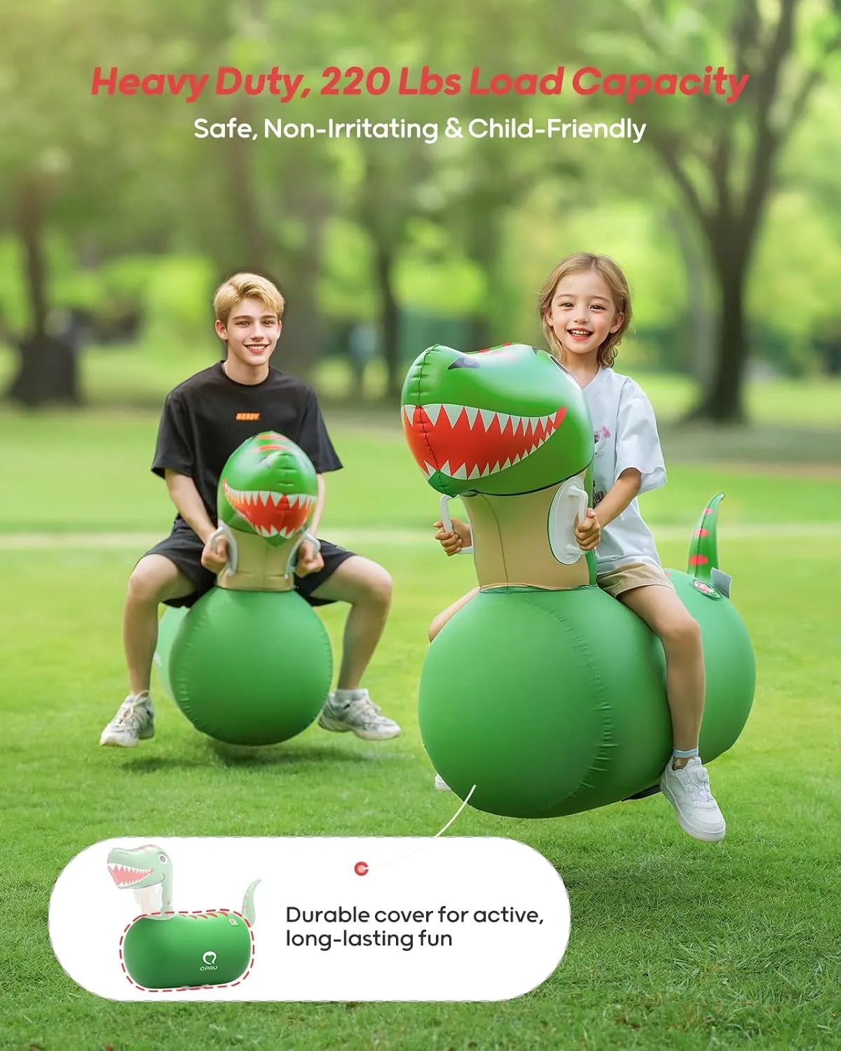 QPAU Kids Dinosaur Hopper - 220lbs Load Capacity, Bouncing Animal Toy, Outside Toys, Dinosaur Gifts for Kids Ages 5 