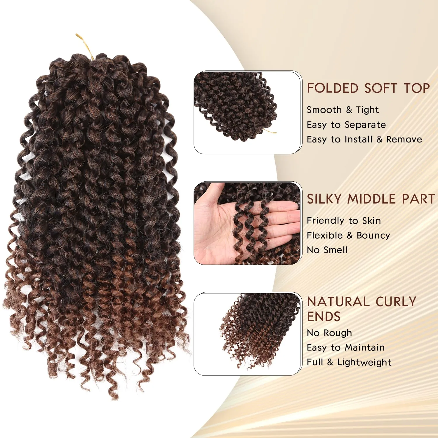 Quantum Love Kinky Curly Crochet Hair Short Marlybob Jerry Curl Ombre Brown Hair Extension for Black Women Short Passion Twist Synthetic Hair Extension (3 Pack 10 Inches)