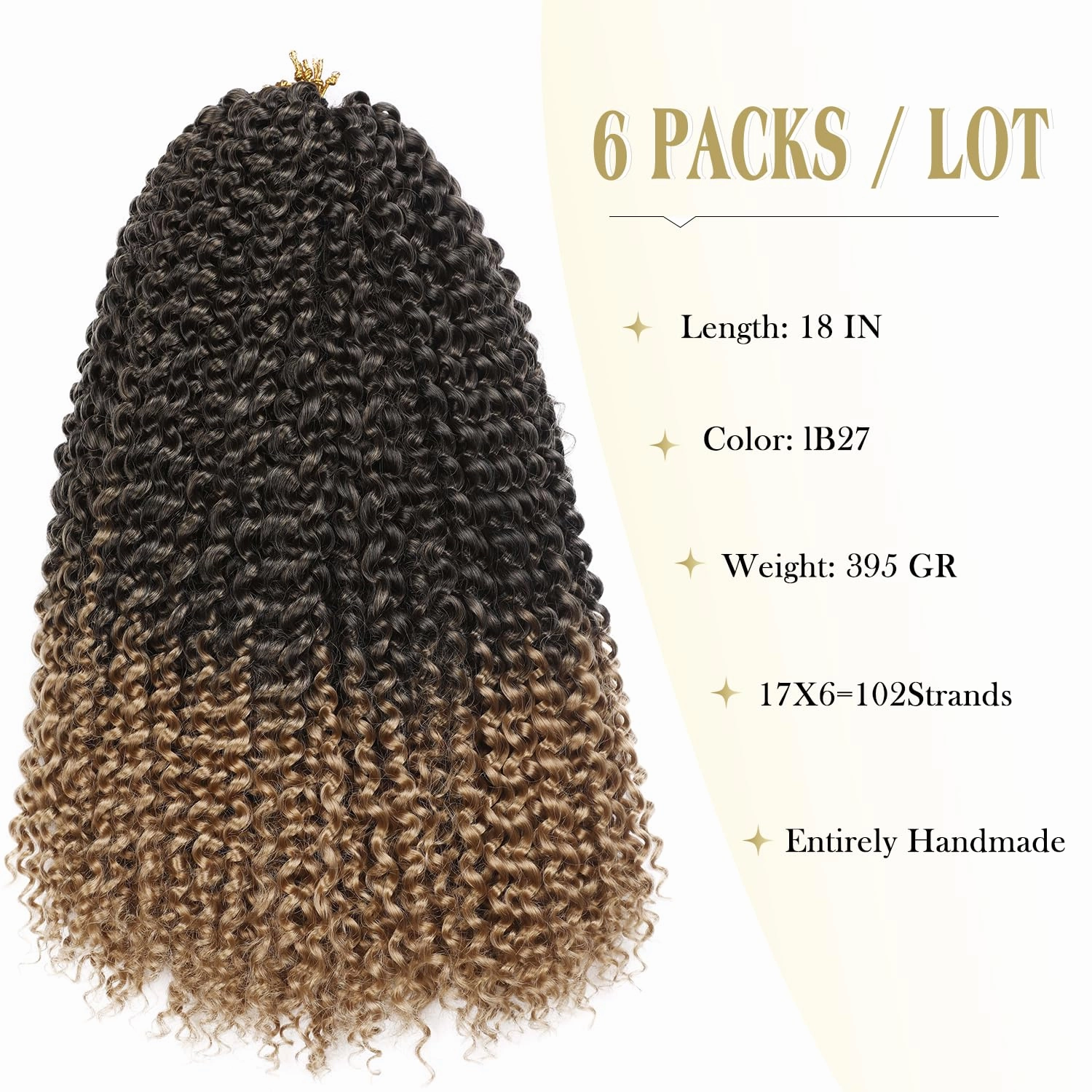 Quantum Love Kinky Curly Crochet Hair Short Marlybob Jerry Curly Ombre Blonde Hair Extension for Black Women Short Passion Twist Synthetic Hair Extension (6 Pack 18 Inches)