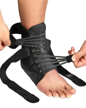 Quick Lace Up Ankle Brace for Women Men with Removable Side Splints, Adjustable Ankle Support for Sprained Ankle Injury Recovery, Ankle Stabilizer for Basketball Volleyball Tennis, 1 Unit