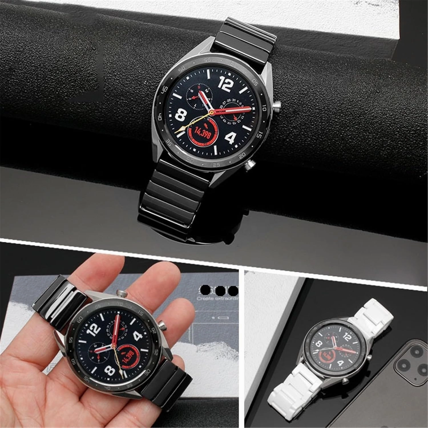 Quick Release Ceramic Watch Strap 20mm 22mm Universal Replacement Wristband for Men Women
