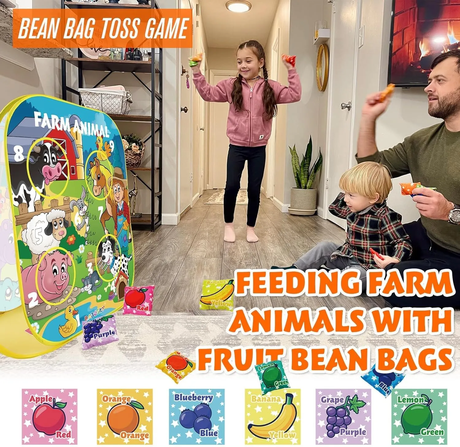 RaboSky 3-in-1 Farm Animals Bean Bags Toss Axes Throwing Sticky Balls Game for Kids 2 3 4 5 Toddlers Indoor Outdoor Sports Toys Gifts for Boys Birthday Valentines Easter Christmas Stocking Stuffer