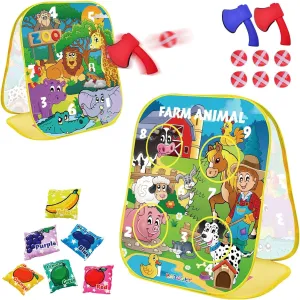 RaboSky 3-in-1 Farm Animals Bean Bags Toss Axes Throwing Sticky Balls Game for Kids 2 3 4 5 Toddlers Indoor Outdoor Sports Toys Gifts for Boys Birthday Valentines Easter Christmas Stocking Stuffer