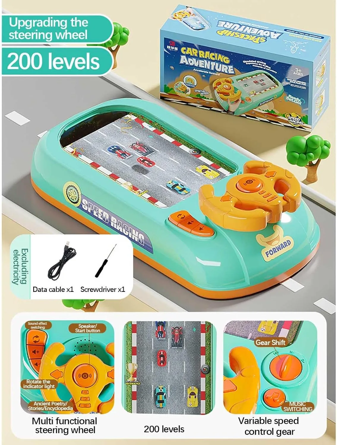 Racing Adventure Car Steering Wheel Toy for Kids, Steer Joy Driving Simulator for Kids, Musical Interactive Simulation Racing Toy for Any Parent That Needs a Break (Black)