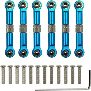 RC Car DIY Parts for Wltoys A949 A959 A969 A979 K929 1/18 6Pcs Adjustable Aluminum Metal Linkage Pull Rod Servo Link A959-B RC Car Upgrade Spare Parts(Blue)