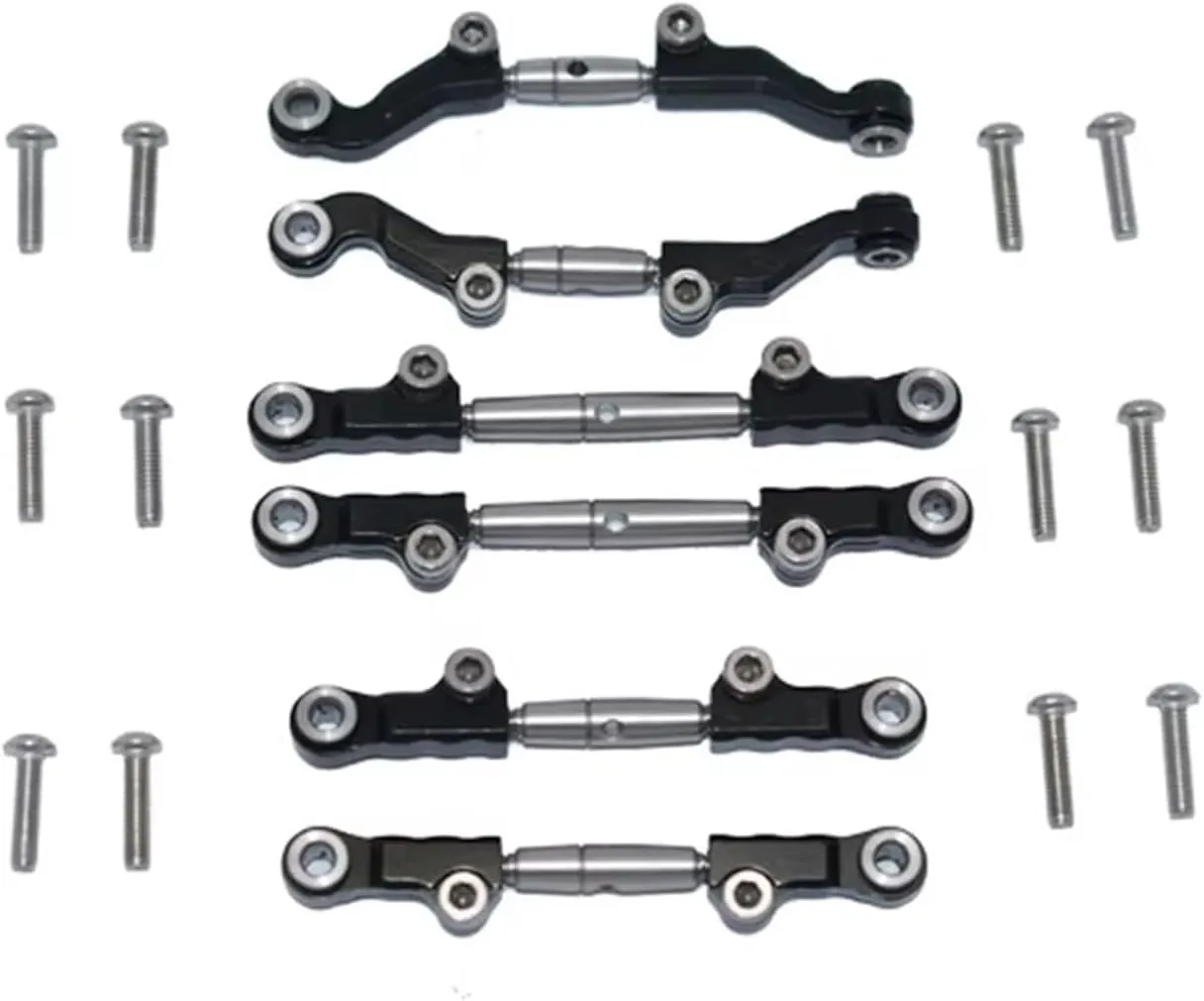RC Car Parts Compatible with LOSI for Mini-T 2.0 2WD for Stadium 1/18 RC Car Truck Metal Adjustable Front Rear Steering Tie Rod Link Set(Black)