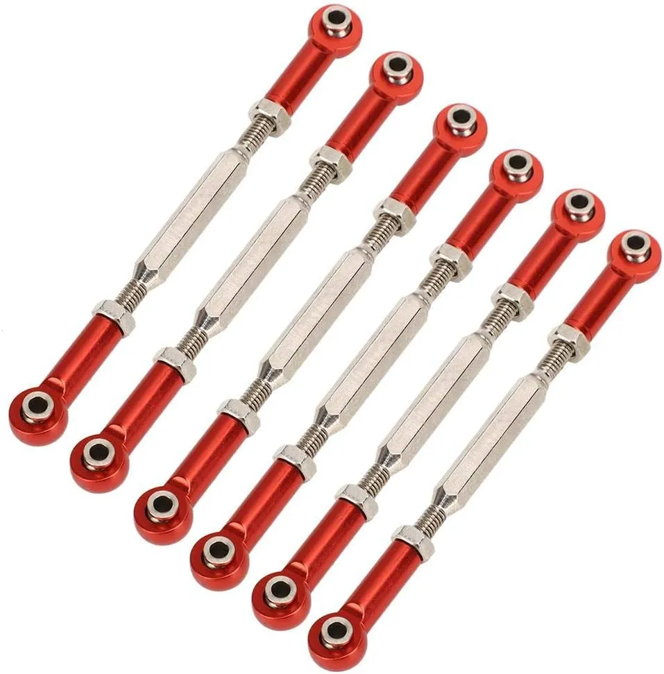 RC Car Push Rod, 88mm Aluminum Alloy Adjustable Push Rods Compatible with 1/10 RC Car , 6Pcs(Red)