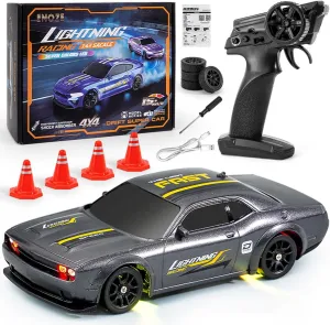 RC Drift Car, 1/43 Mini RC Drift Car with LED Lights,2.4GHz Full Proportional Remote Control Cars, 4WD High Speed Racing with Racing Tires, Can be Controlled with a Mobile Phone (8501-Silver Gray)