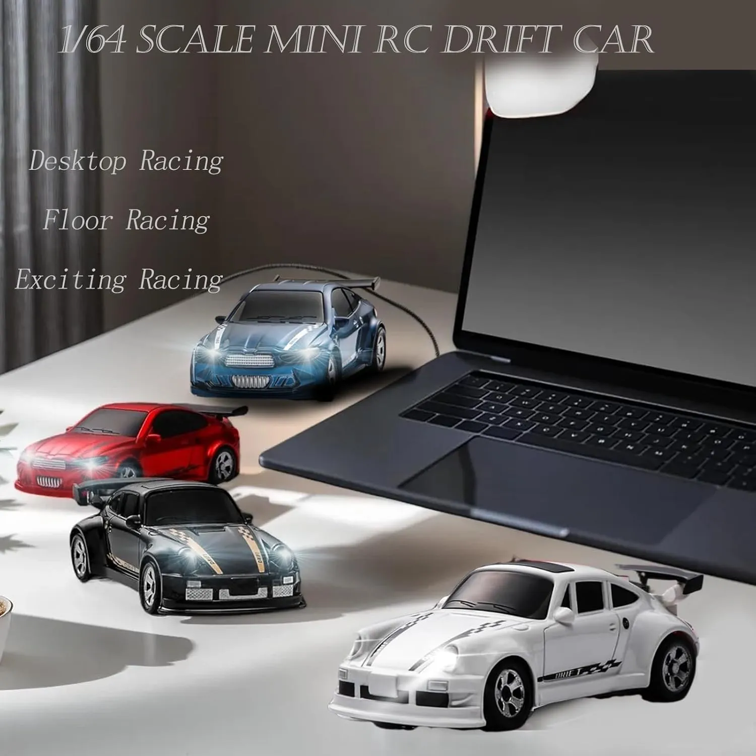 RC Drift Car, 1/64 Scale Mini Drift Cars, 2.4GHz Full Proportional RTR High Speed Remote Control Car, 4WD Fast RC Cars with Lights, Hobby Race Vehicle Toy Birthday Gift for Kids, Boys, Girls, Adults