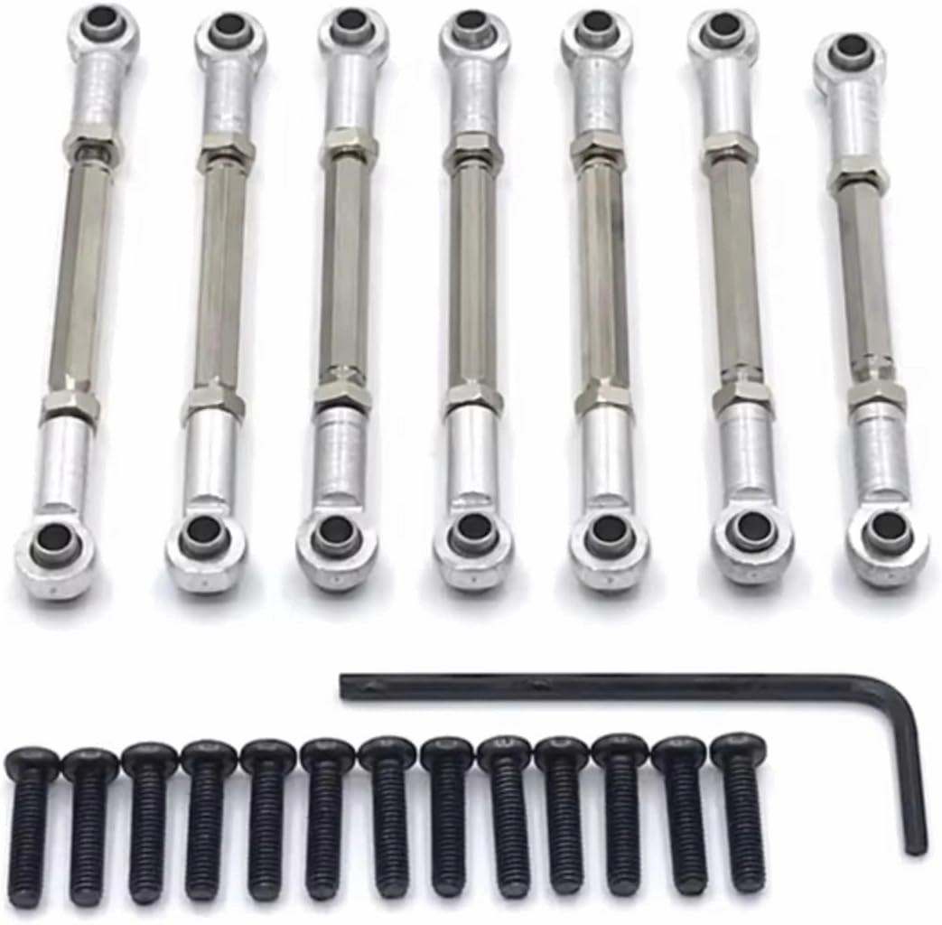RC Car DIY Parts for WLtoys 104001 104002 1/10 Metal Upgraded Front and Rear Steering Adjustable Connecting Rod Remote Control Crawler Car Parts Accessories(Silver)