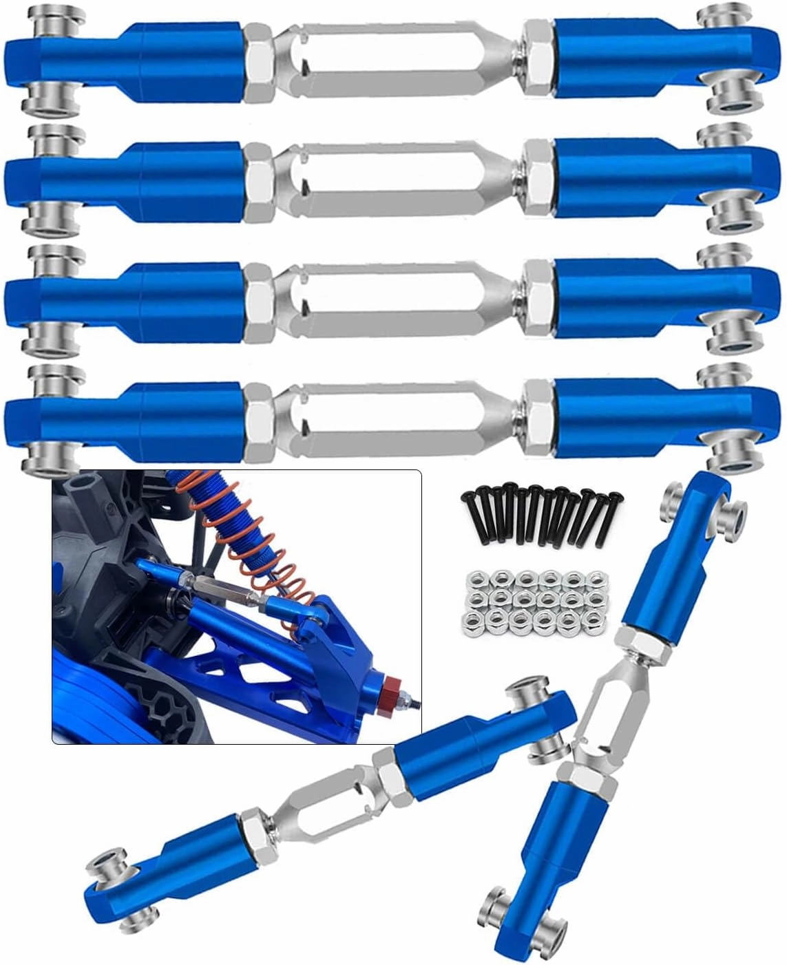 RC Upgrades Part for 1/10 Granite 4X4 Mega550, 1/10 Senton 4X4 Mega550 RC Car,6 Pieces Aluminum Adjustable Turnbuckles Camber Links Toe Link,Hop-Up Part #AR330446 AR330515,Navyblue