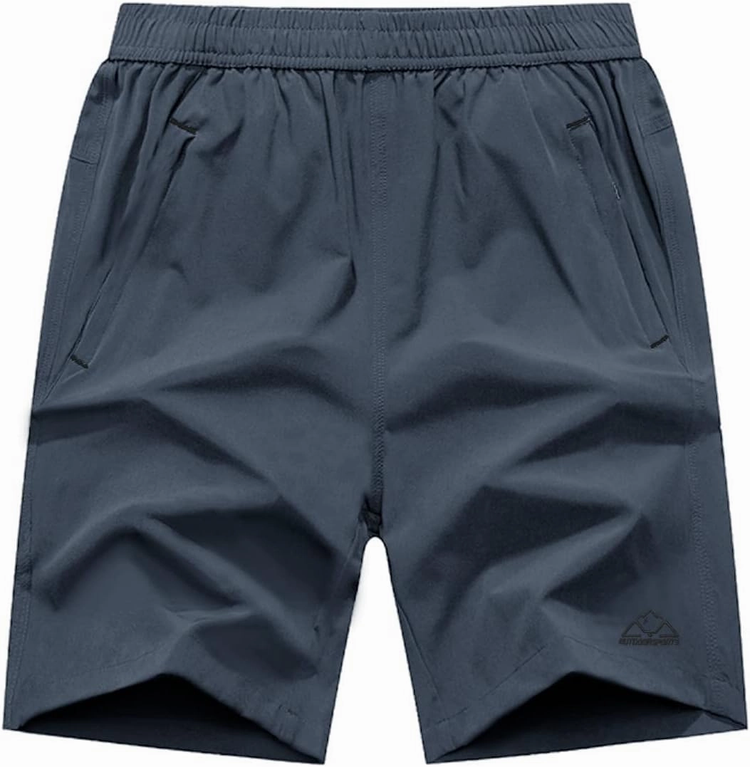 Rdruko Men's Quick Dry Hiking Shorts Lightweight Running Gym Outdoor Active Shorts with Zipper Pockets