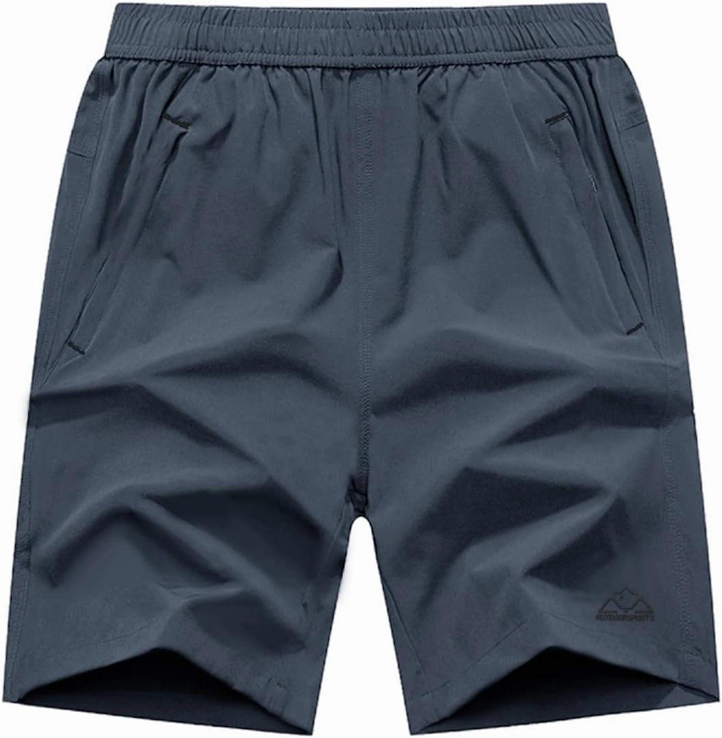 Rdruko Men's Quick Dry Hiking Shorts Lightweight Running Gym Outdoor Active Shorts with Zipper Pockets