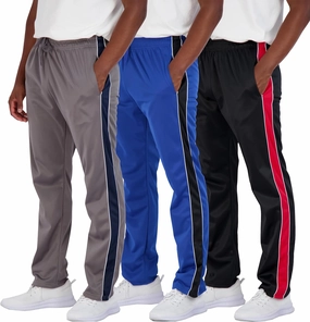 Real Essentials 3 Pack: Men's Active Athletic Casual Tricot Open Bottom Sweatpants with Pockets (Available in Big & Tall)
