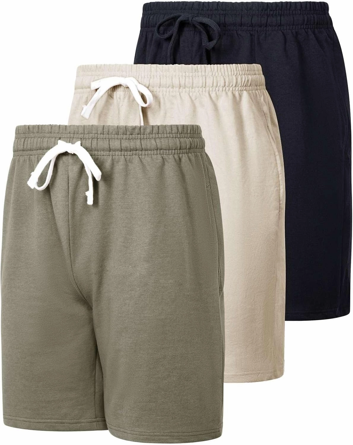 Real Essentials 3 Pack: Men's Cotton 9" French Terry Casual Lounge Sweat Shorts with Pockets (Available in Big & Tall)