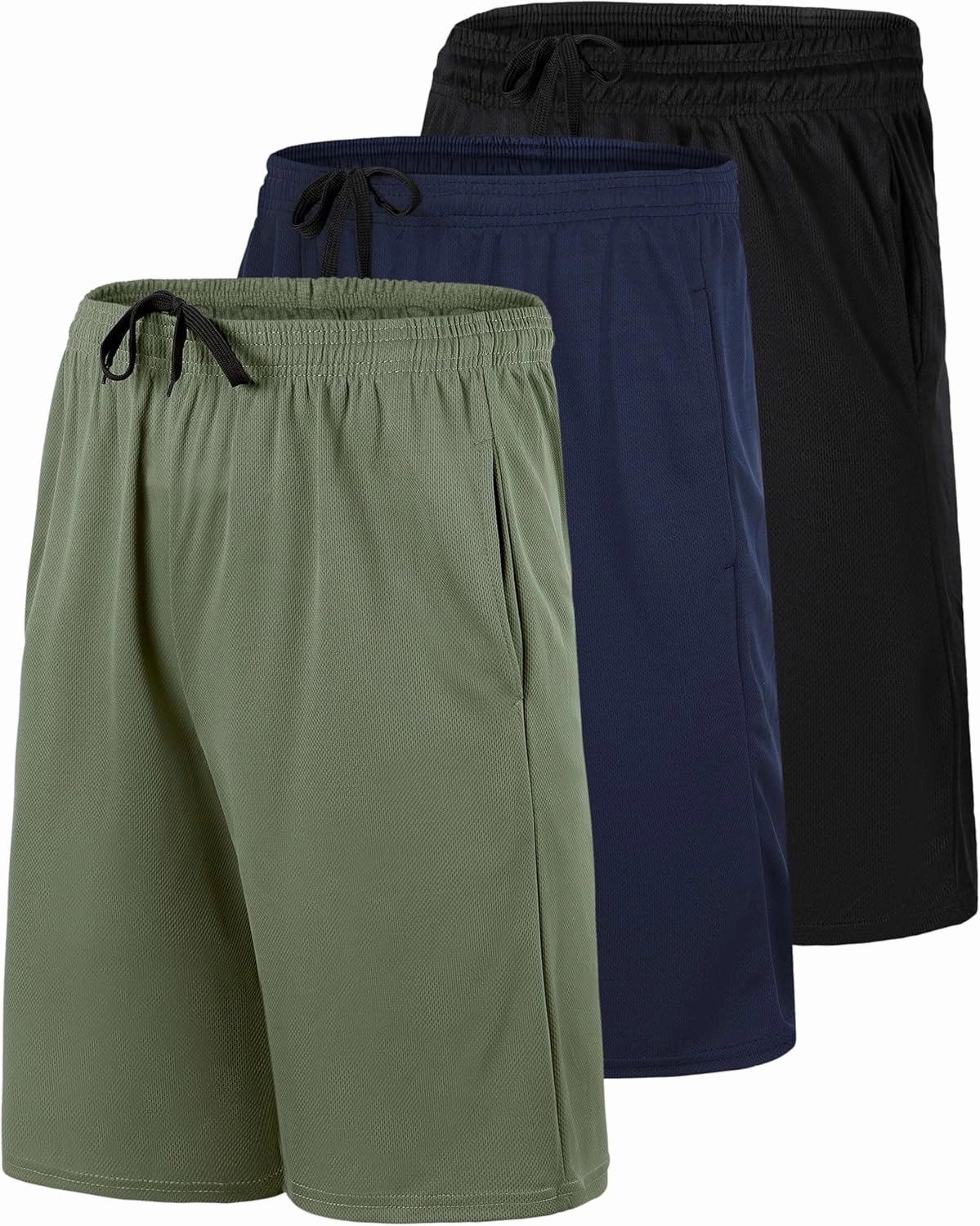 Real Essentials 3 Pack: Men's Mesh Athletic Performance Gym Shorts with Pockets (S-3X)