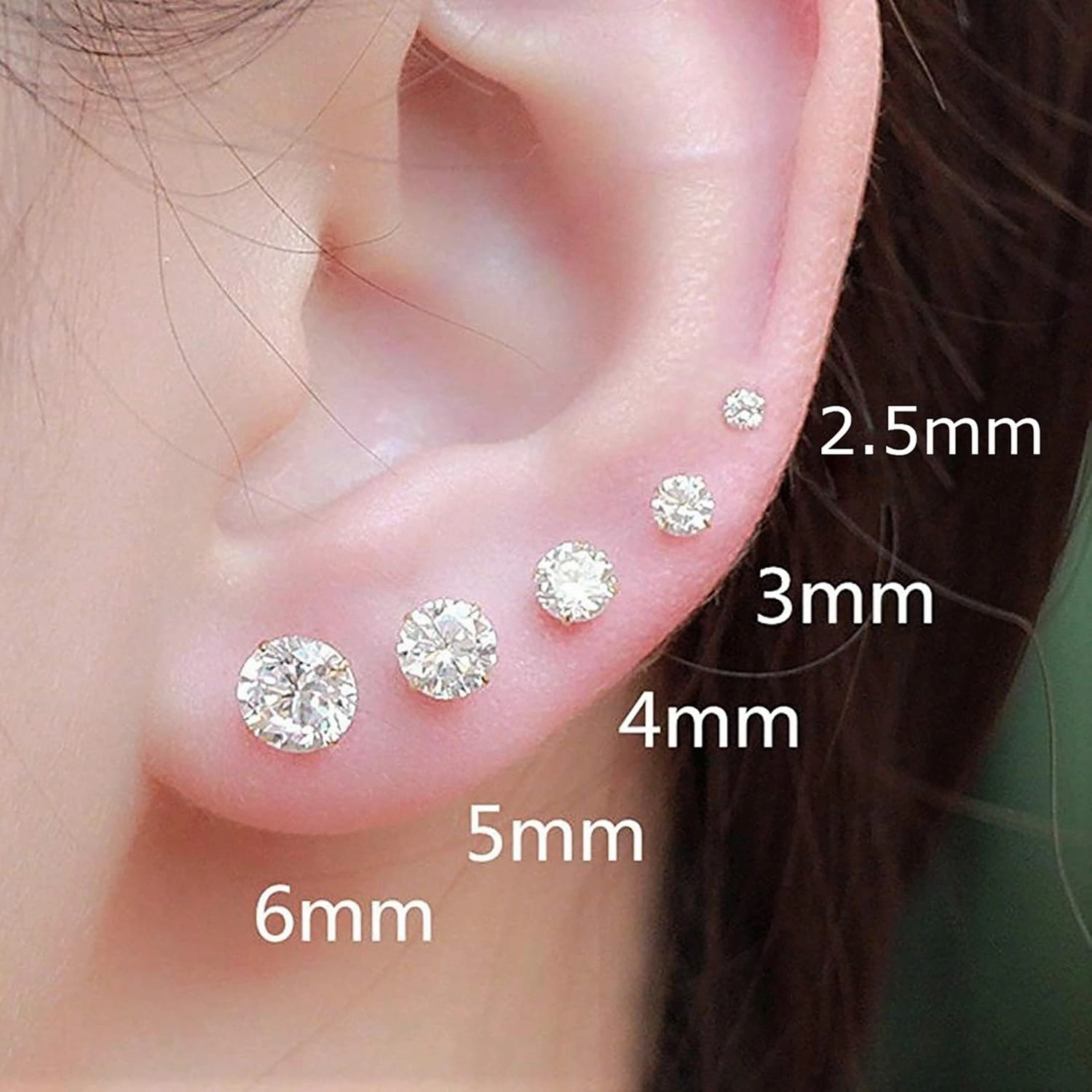 Real Solid 14k Gold Solitaire Round Cubic Zirconia CZ Stud Earrings