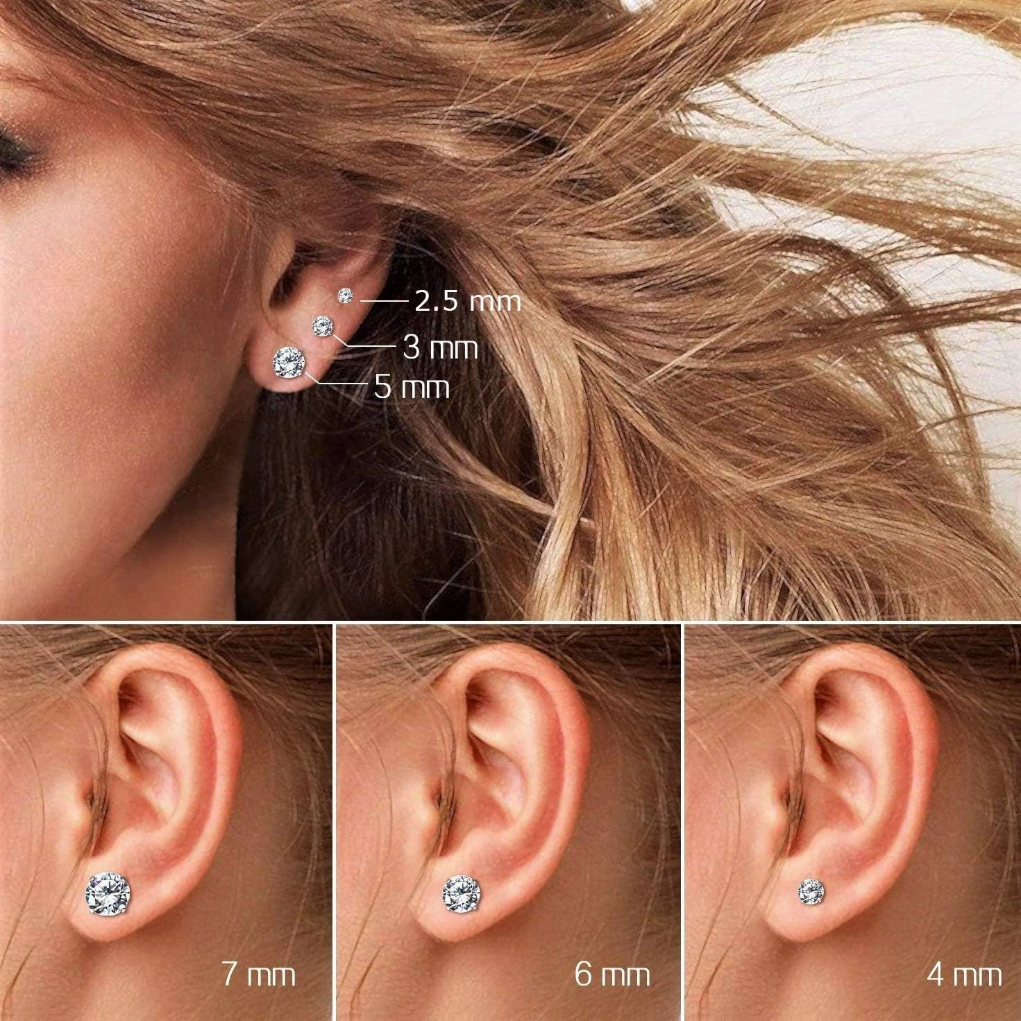 Real Solid 14k Gold Solitaire Round Cubic Zirconia CZ Stud Earrings