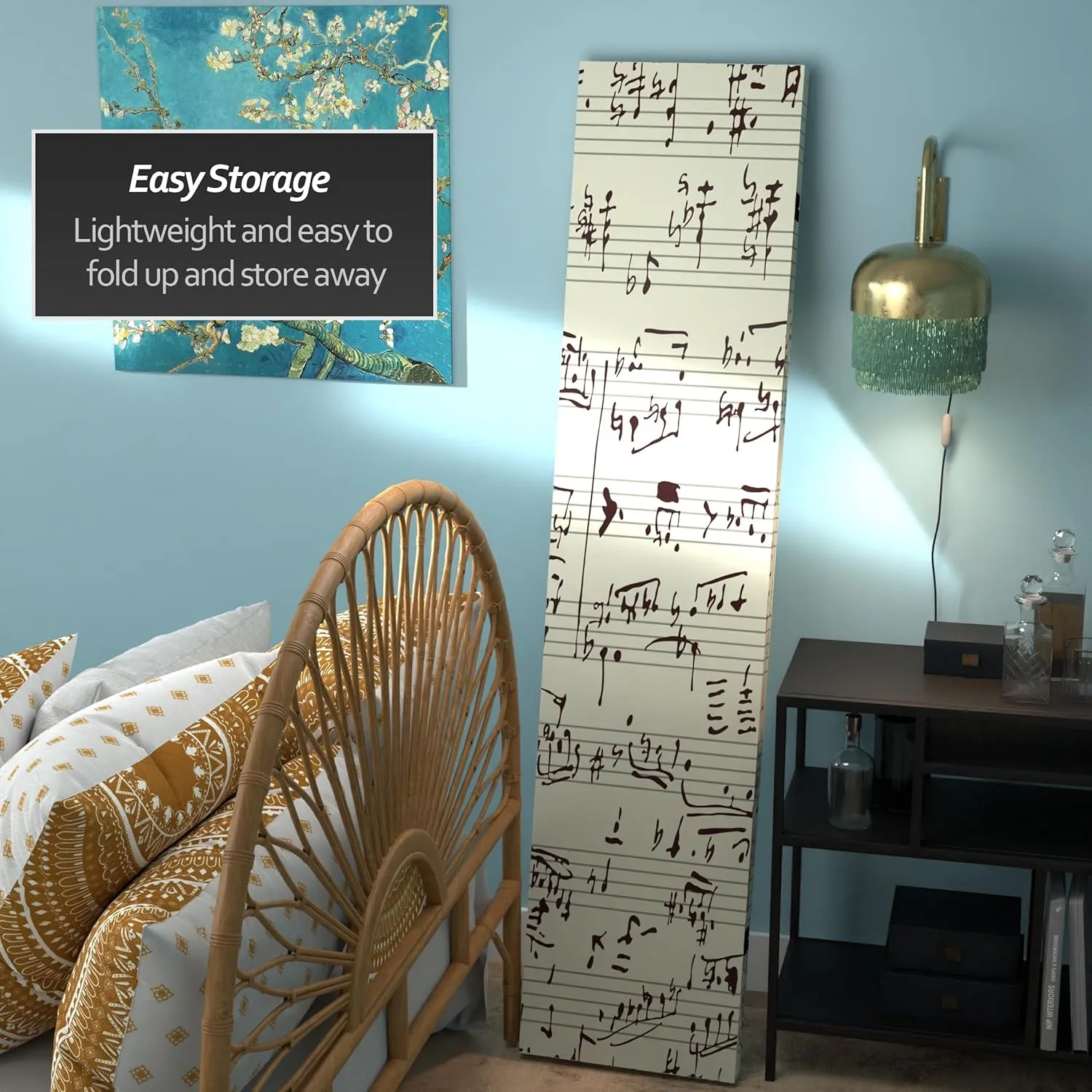 Red Lantern 6 ft. Tall Double Sided Music Canvas Room Divider, 71 inches high and 3 Panels wide, Notes/Piano