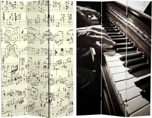 Red Lantern 6 ft. Tall Double Sided Music Canvas Room Divider, 71 inches high and 3 Panels wide, Notes/Piano