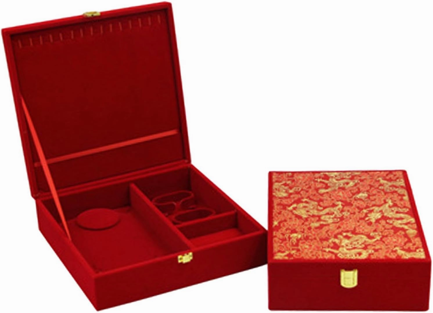 Red Velvet Jewelry Box Wedding Jewelry Set Box Exquisite Jewelry Display Box for Proposal Engagement Weddings Birthday, 25cmx25cmx7.5cm