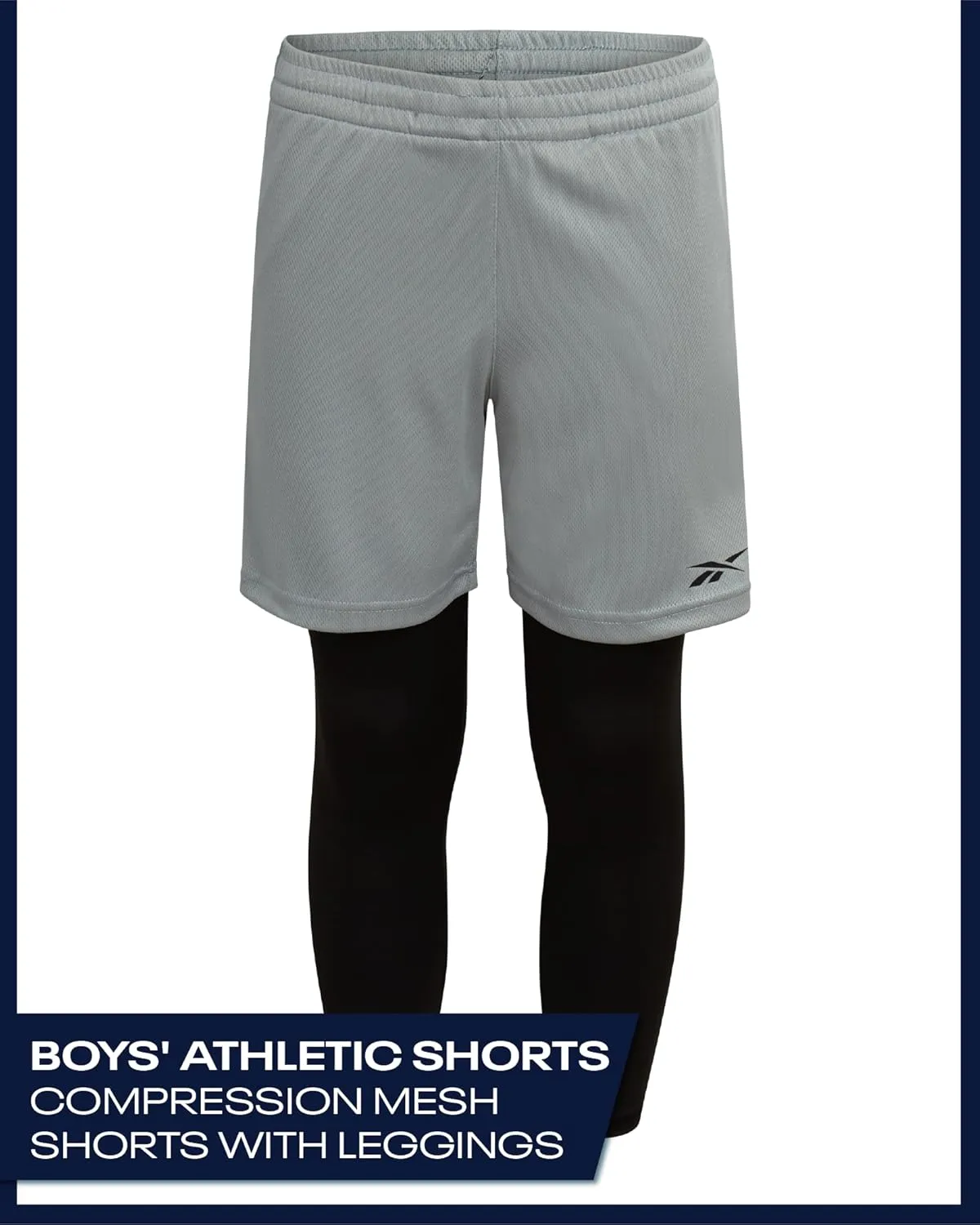 Reebok Boys Basketball Shorts - 2 Pack 2-in-1 Boys Athletic Shorts for Running with Compression Leggings Pockets & Drawstring