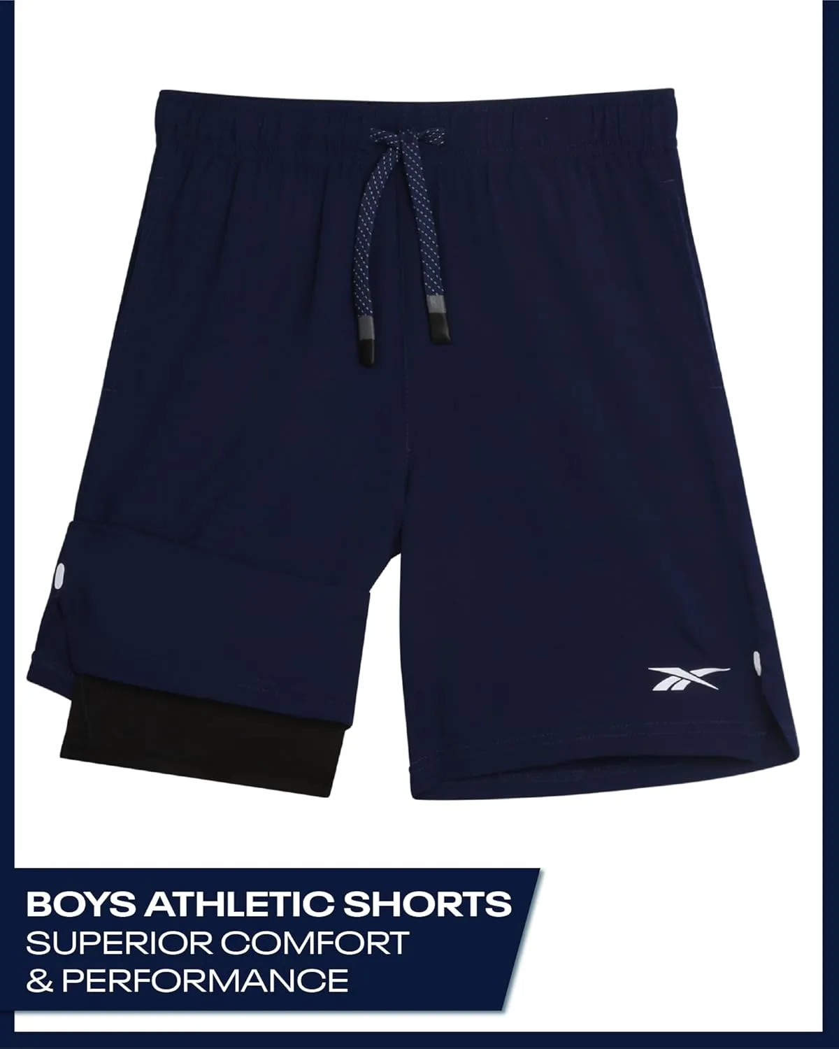Reebok Boys Shorts - 2 in 1 Basketball Shorts with Compression Liner and Pockets - Gym and Running Boys Athletic Shorts