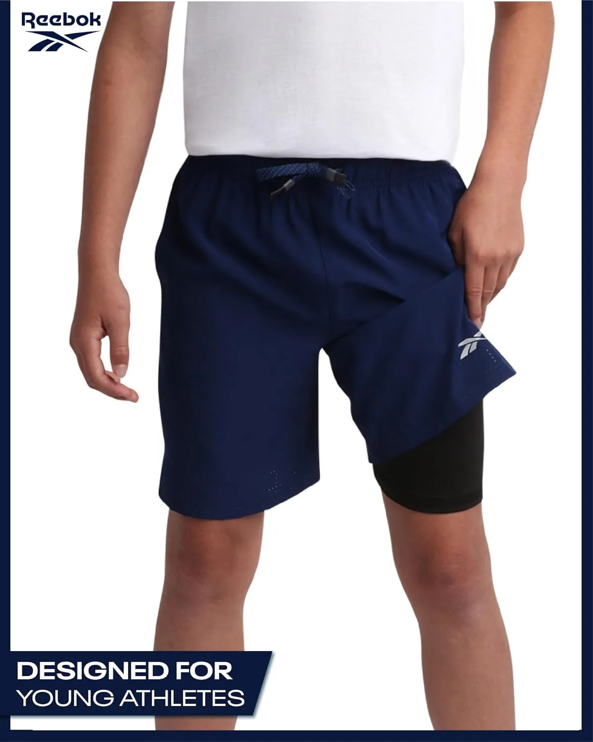 Reebok Boys Shorts - 2 in 1 Basketball Shorts with Compression Liner and Pockets - Gym and Running Boys Athletic Shorts