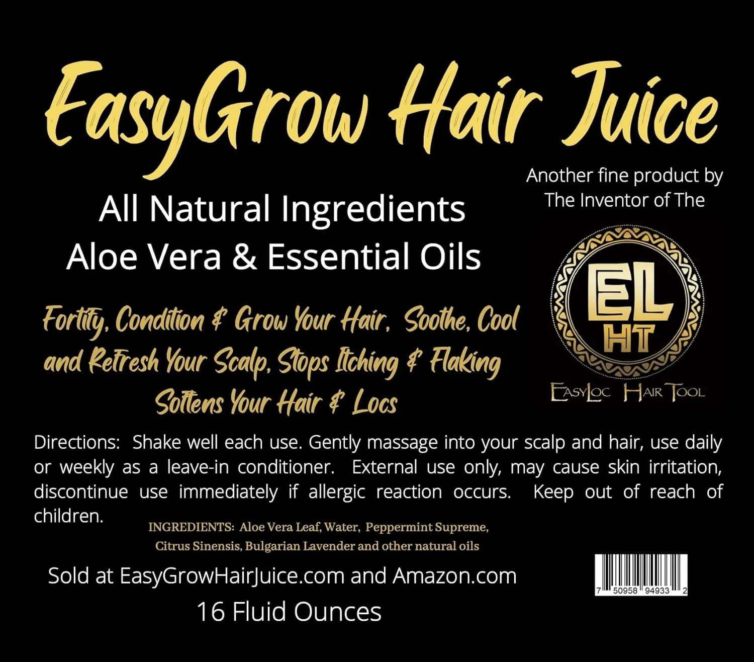 Rejuvenate Hair and Locs | Promote Hair Growth | Remove Buildup | Easy Grow Hair Juice | Great for all hair types | Healthy Hair | Aloe Based | 8 Ounce
