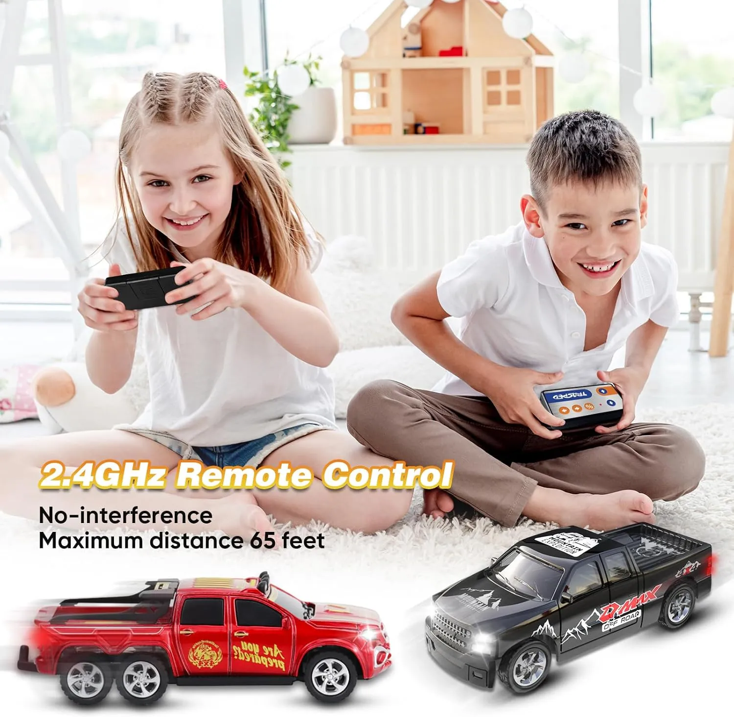 Remote Control Car for Kids 6 , 2.4Ghz Adjustable Speed RC Cars with Car Lights, USB-C Recharging, 1:64 Scale Alloy Pickup Toy Trucks, Festive Gift for Kids
