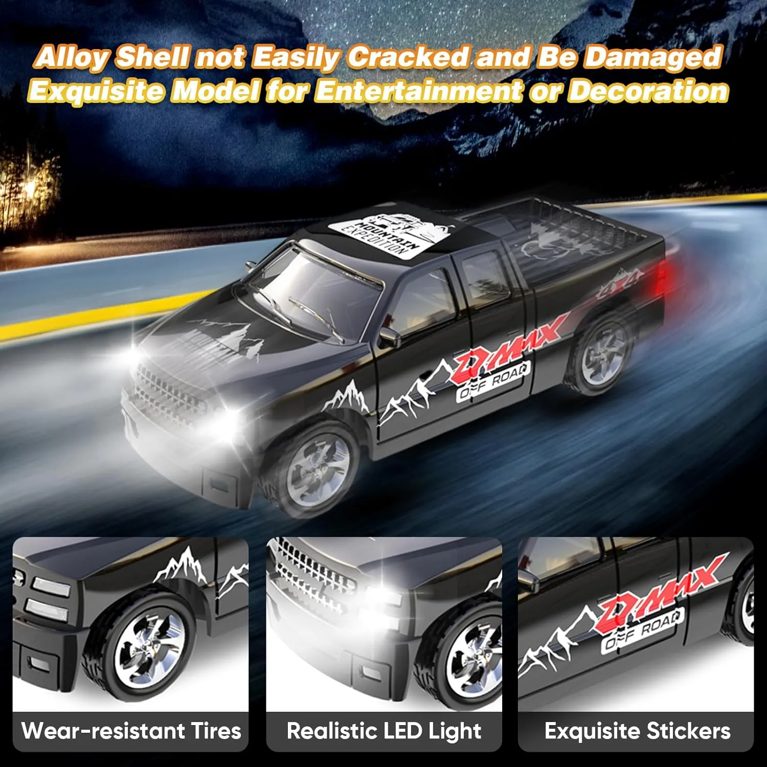 Remote Control Car for Kids 6 , 2.4Ghz Adjustable Speed RC Cars with Car Lights, USB-C Recharging, 1:64 Scale Alloy Pickup Toy Trucks, Festive Gift for Kids