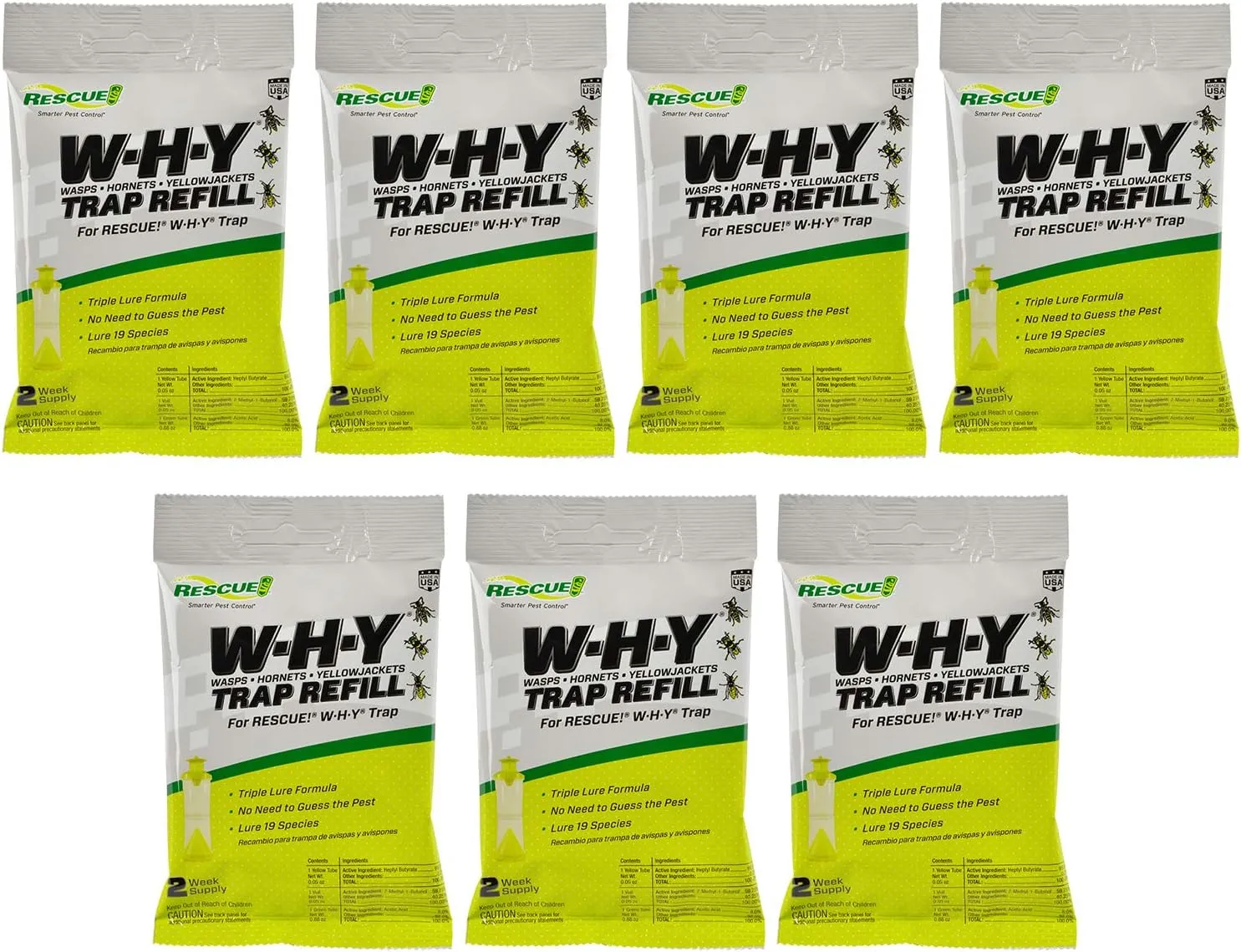RESCUE! Non-Toxic Wasp, Hornet, Yellowjacket Trap (WHY Trap) Attractant Refill - 2 Week Refill - 7 Pack