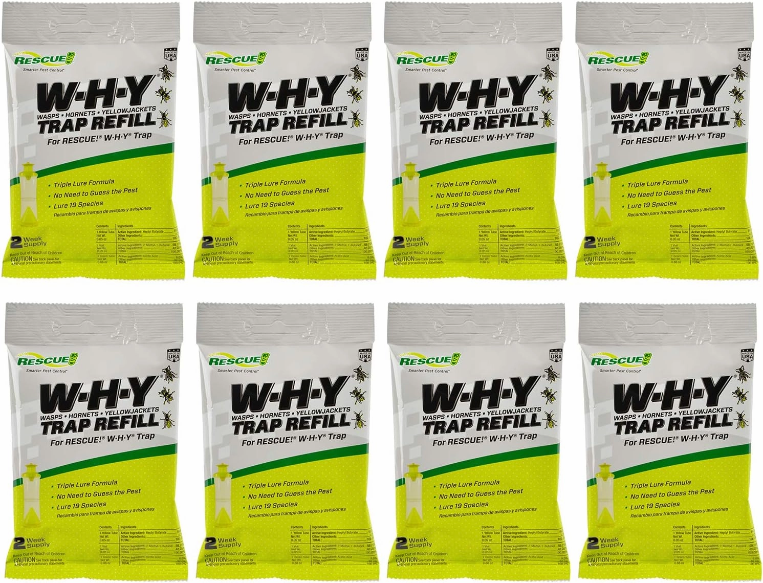 RESCUE! Non-Toxic Wasp, Hornet, Yellowjacket Trap (WHY Trap) Attractant Refill - 2 Week Refill - 8 Pack