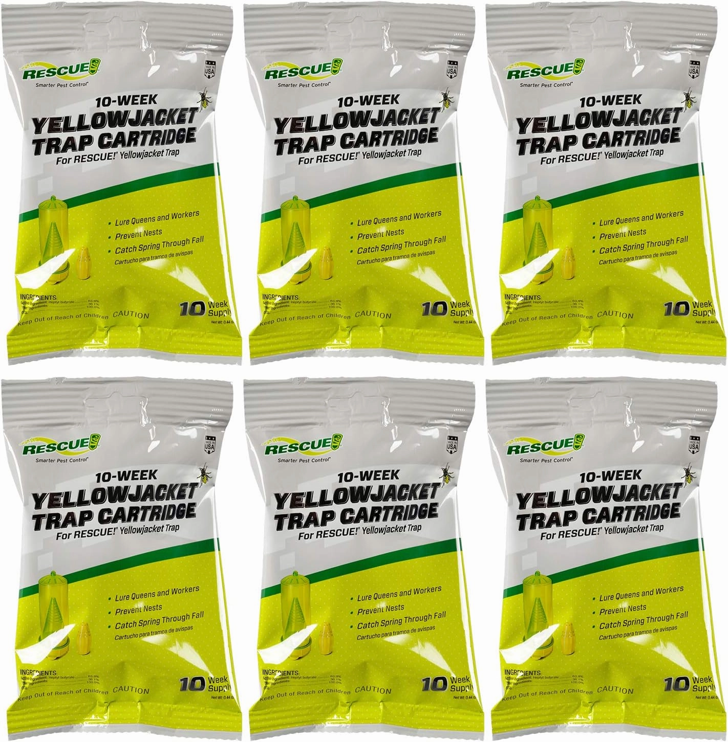 RESCUE! Yellowjacket Attractant Cartridge (10 Week Supply) – for RESCUE! Reusable Yellowjacket Traps - (6 Pack)