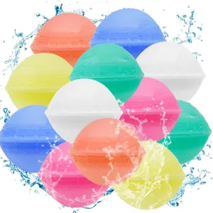 Reusable Water Balloons for Kids, 12 Pack Splash Balls, Quick Fill Water Bombs, Pool and Beach Battle Game