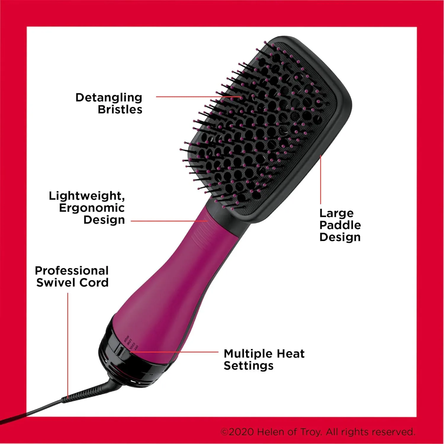 REVLON One-Step Hair Dryer and Styler, All-in-One Detangling Brush and Straightener Brush for Salon-Quality Smooth, Straight Hair, More Shine and Less Frizz, Pink