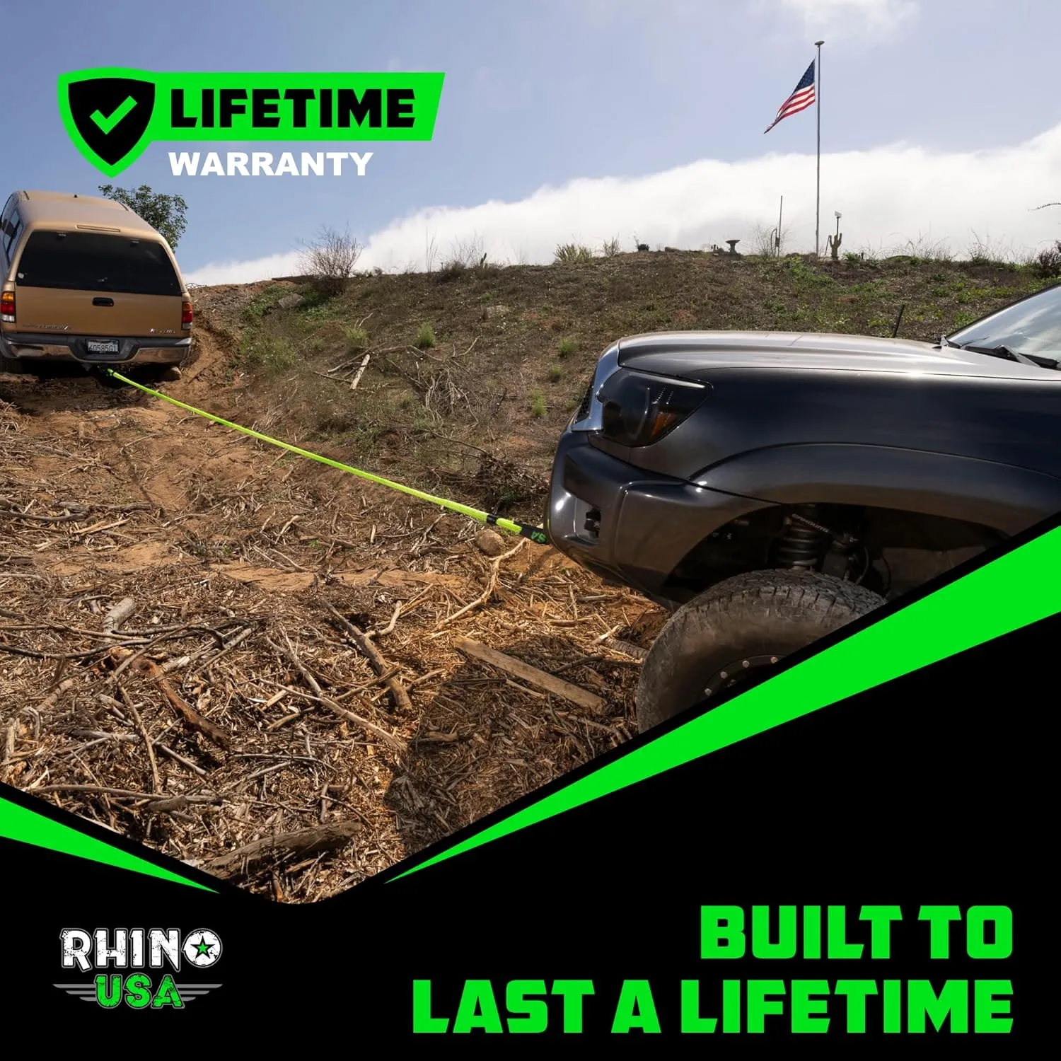 Rhino USA Synthetic Soft Shackle Rope (2-Pack) - 1/2 Inch x 22 Inch (44,050lb Min Break Strength) Offroad Soft Shackle Recovery Kit for Truck, UTV, ATV - Compatible with Jeep, Toyota, Ford & More!