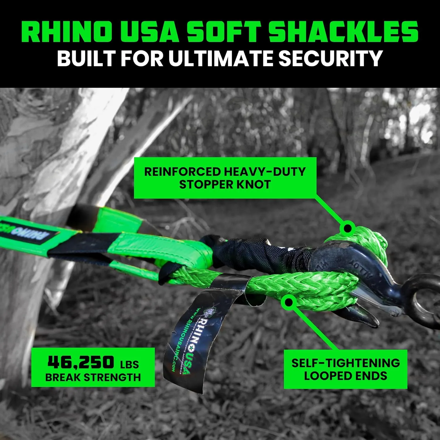 Rhino USA Synthetic Soft Shackle Rope (2-Pack) - 1/2 Inch x 22 Inch (44,050lb Min Break Strength) Offroad Soft Shackle Recovery Kit for Truck, UTV, ATV - Compatible with Jeep, Toyota, Ford & More!