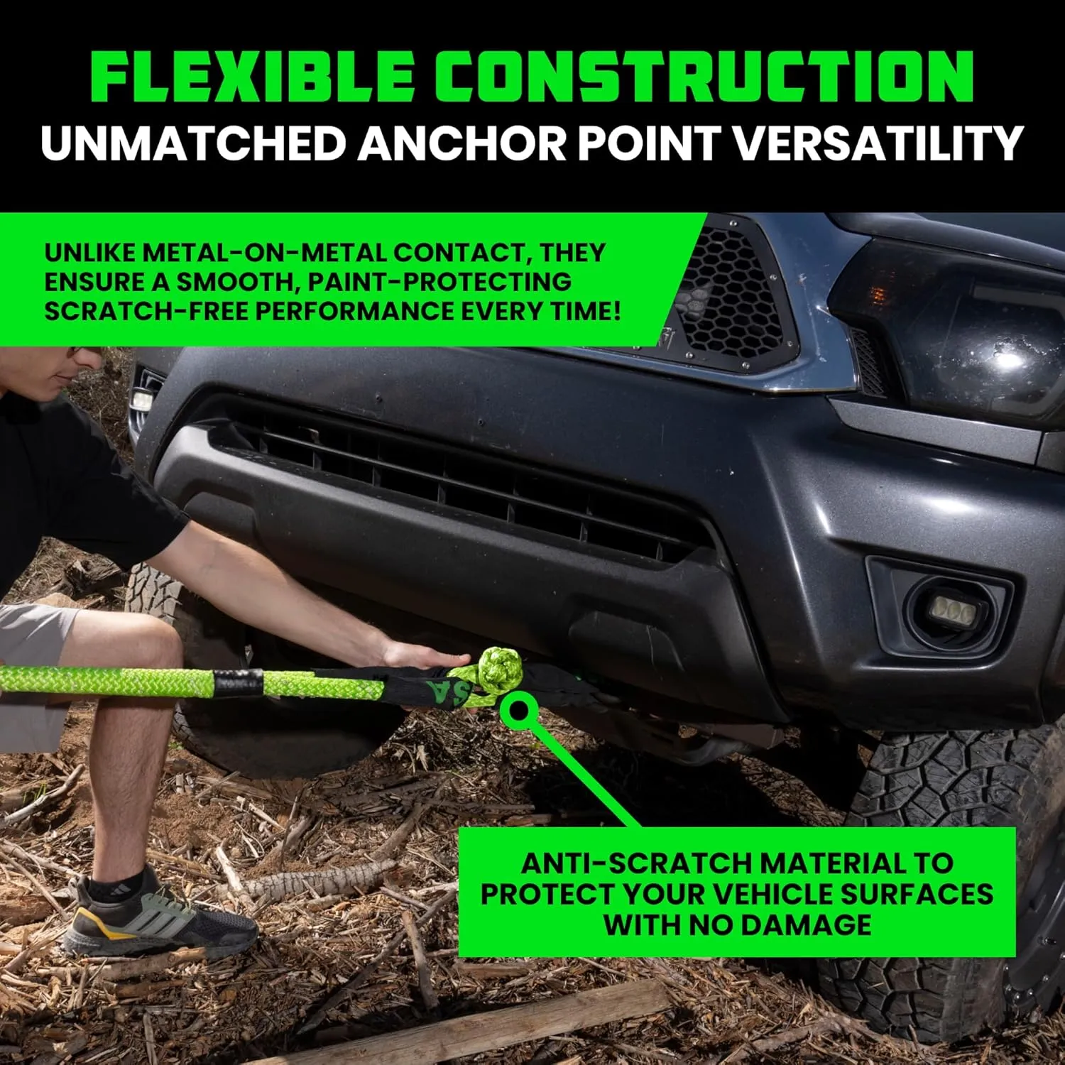 Rhino USA Synthetic Soft Shackle Rope (2-Pack) - 1/2 Inch x 22 Inch (44,050lb Min Break Strength) Offroad Soft Shackle Recovery Kit for Truck, UTV, ATV - Compatible with Jeep, Toyota, Ford & More!