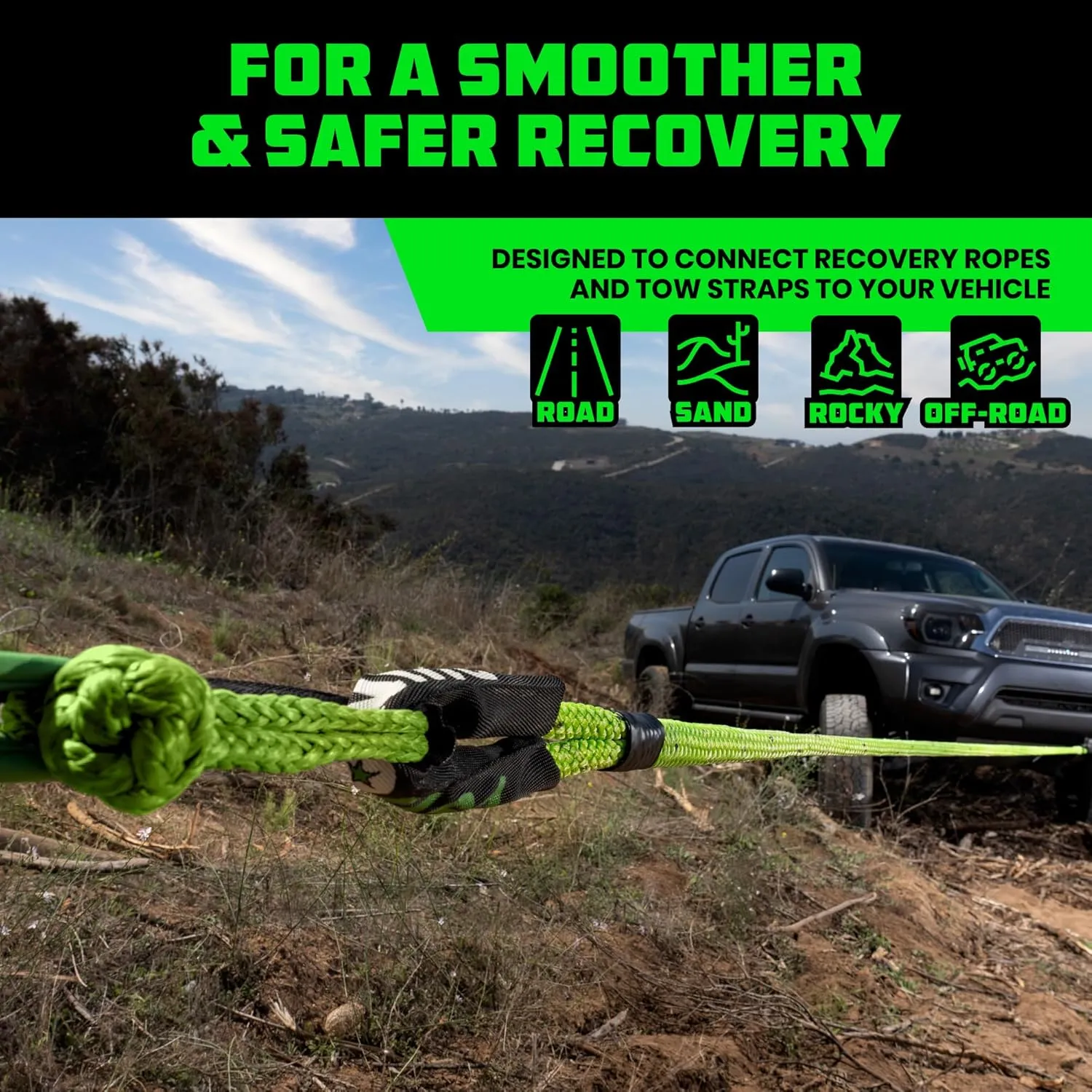 Rhino USA Synthetic Soft Shackle Rope (2-Pack) - 1/2 Inch x 22 Inch (44,050lb Min Break Strength) Offroad Soft Shackle Recovery Kit for Truck, UTV, ATV - Compatible with Jeep, Toyota, Ford & More!