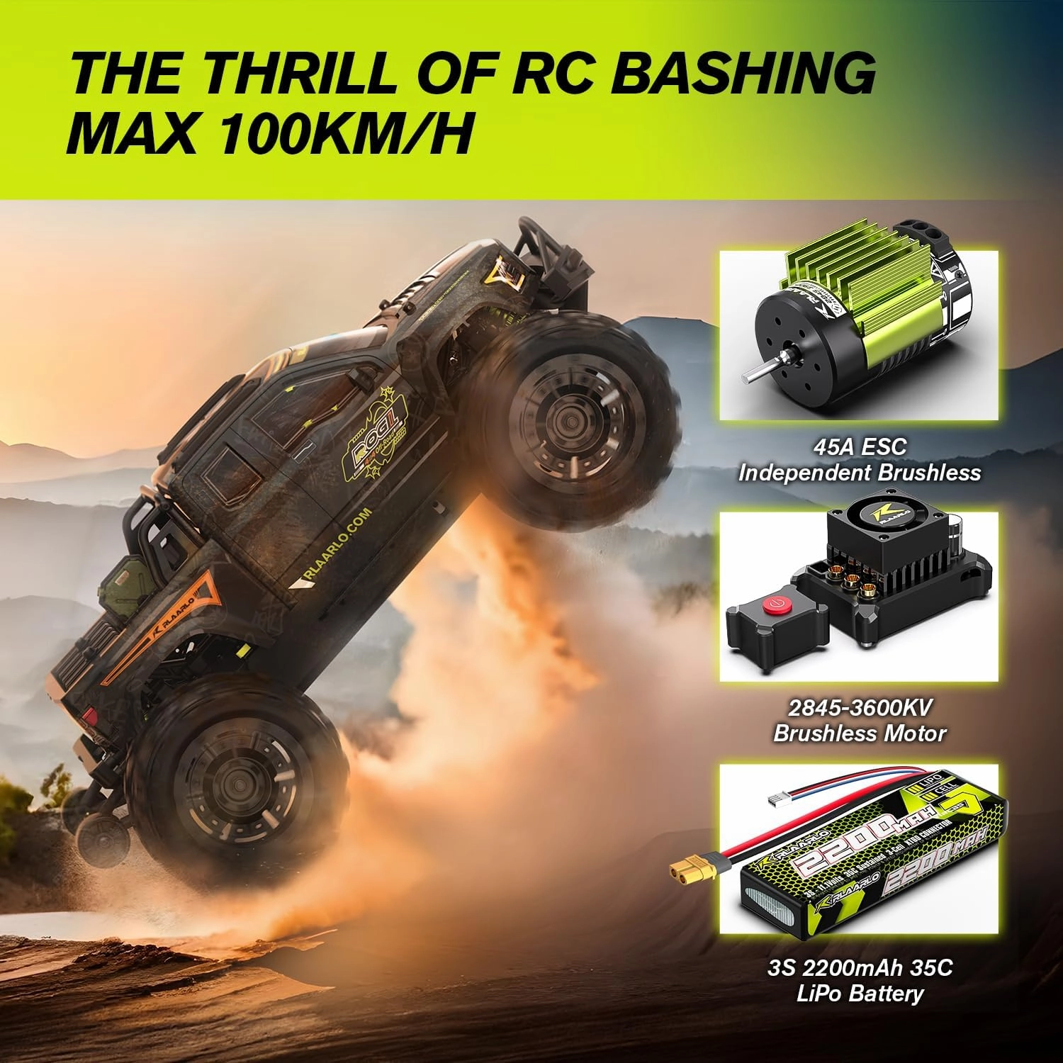 RLAARLO 1/14 Brushless Fast RC Cars for Adults, Top Speed 60  MPH RC Truck, All Terrain Remote Control Car Hobby Off-Road Remote Control Truck 4x4 Monster Trucks with 3S Battery