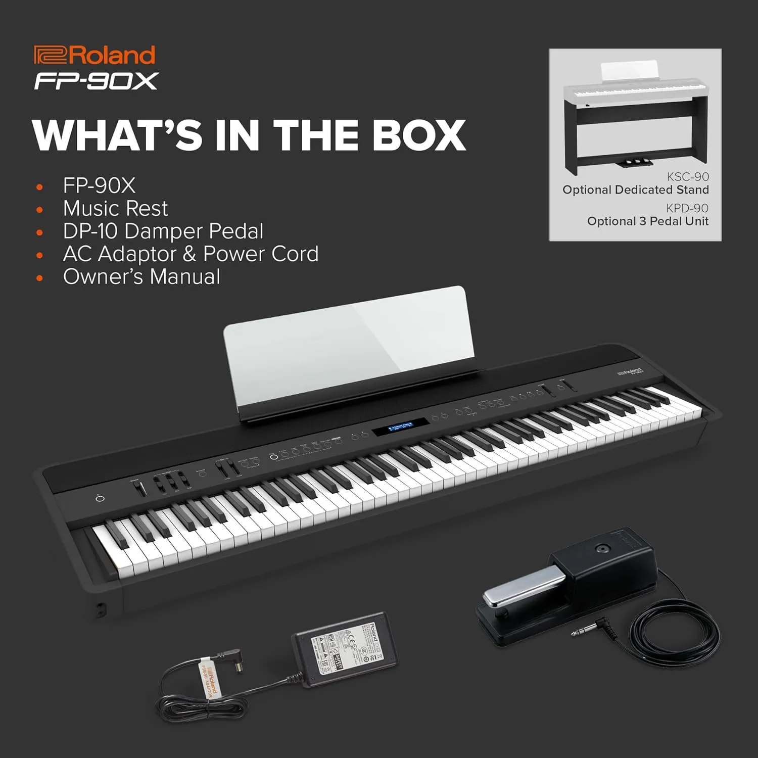 Roland, 88-Key FP-90X Portable Digital Piano with Premium Features and Built-in Powerful Amplifier and Stereo Speakers (FP-90X-BK)