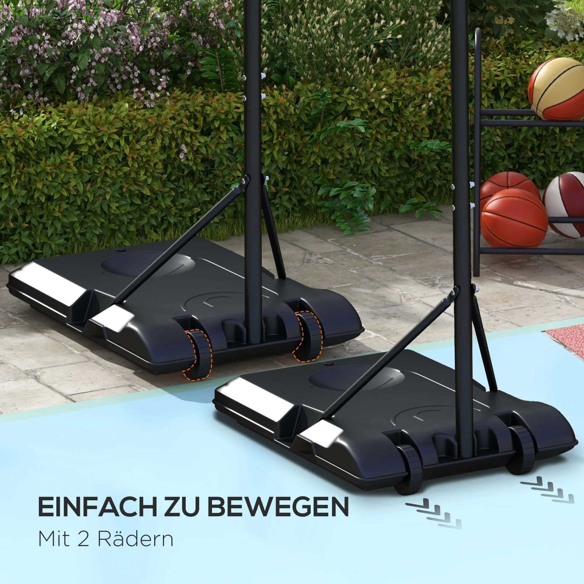 Rootz Freestanding Adjustable Basketball Hoop - Portable Hoop - Moveable Goal - Height Adaptable - 72L x 45.5H cm Backboard
