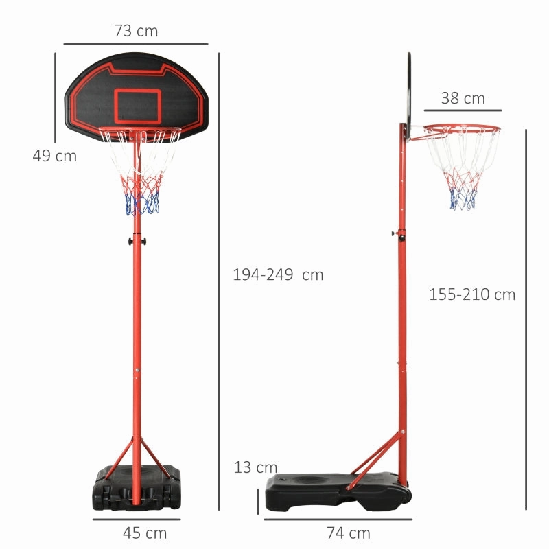 Rootz Basketball Stand - Outdoor Hoop - Weather-Resistant Backboard - Stable Base - Height-Adjustable - 73cm x 49cm x 194-249cm