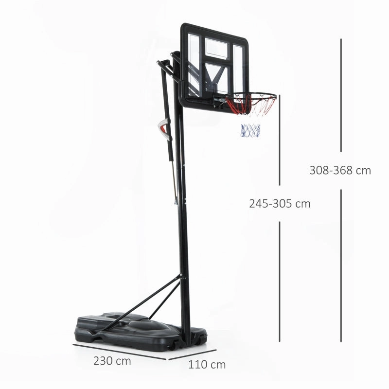 Rootz Mobile Basketball Stand - Height-Adjustable Hoop - Portable Basketball System - First-Class Stability - Easy Mobility - 230x110x368cm - Steel   PE
