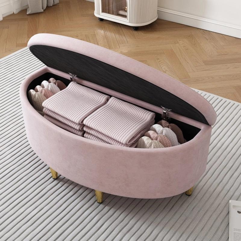 Rootz Upholstered Storage Bench - Footstool - Stool - Velvet Comfort - 90L x 40W x 42H cm - Elegant European Design