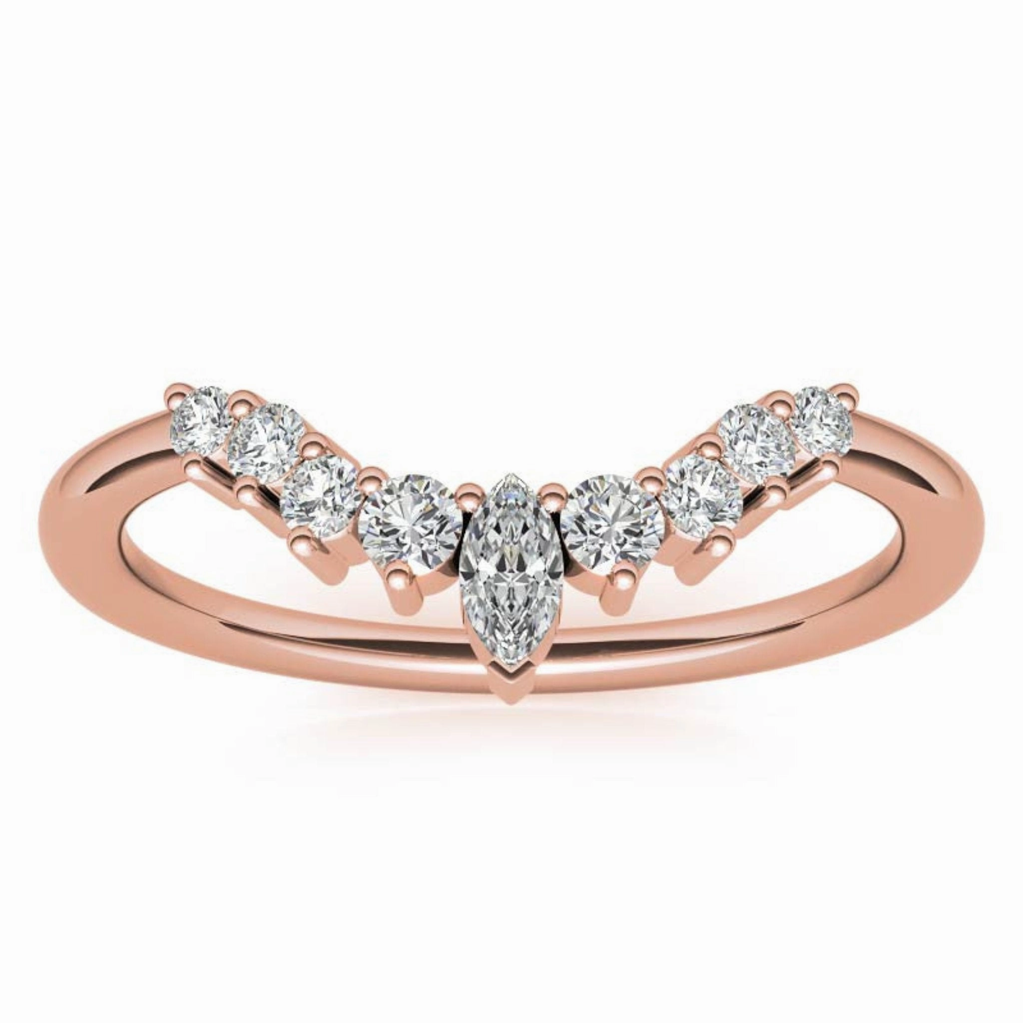 Rose Gold Silver Stacking Adjustable Marquise Wishbone V-Contour Ring for Women